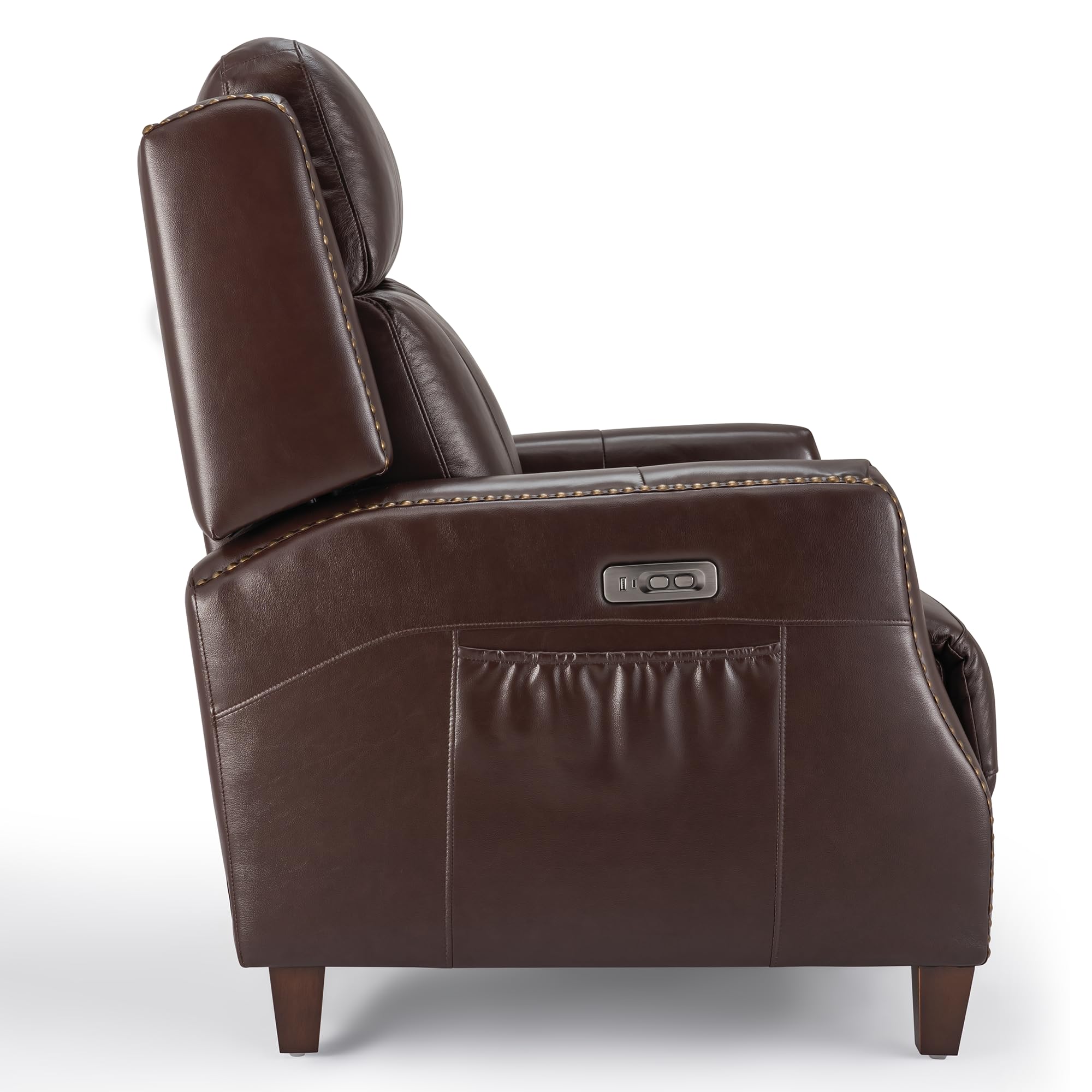 Genuine Leather Recliner Chair, Power Recliner Built-in High Elastic Sponge, Power Recliner Chair for Living Room, Home Theater, Bedroom, Office - Dark Brown