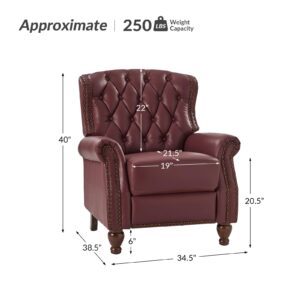 HULALA HOME Genuine Leather Recliner Chair with Solid Wood Feet, Modern Adjustable Tufted Push Back Arm Chair w/Rivet Decoration, Home Theater Seating Single Reclining Sofa for Living Room, BURGUNDY