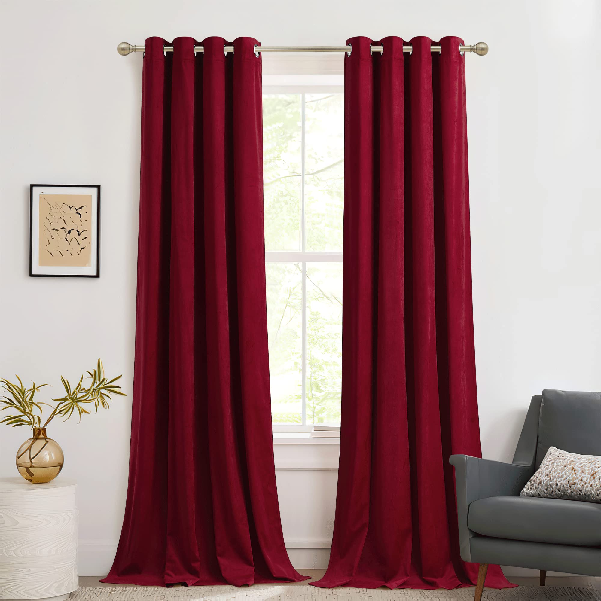 RYB HOME Red Velvet Curtains 108 inch for Theater, Room Darkeing Velvet Drapes Elegant Holiday Decoration for Party Family Gathering Chritmas Backdrop for Living Room, W52 x L108 inch, 2 Panels