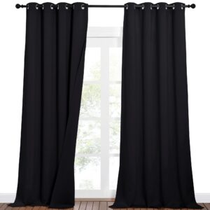 NICETOWN Neighbors Noise, Light & Thermal Blocking Blackout Curtains for Theater, Studio, Room Dividers Curtains, Thick & Heavy-Duty Drapes for Necessary Privacy (52" Wide x 102" Long, Black, 2 PCs)