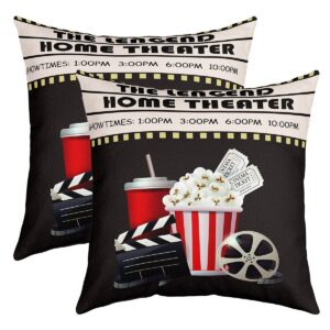 feelyou set of 2 vintage cinema outdoor throw pillow covers, movie theater theme cushion case for home living room decor, reversible popcorn filmstrip decorative throw cushion case, 18x18 inches