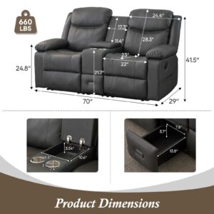 BAIJIAWEI B Loveseat Recliner, Reclining Loveseat with Console, Double Reclining Loveseat, 2 Seater Manual Reclining Couch for Living Room, Office, Home Theater(PU-Grey)