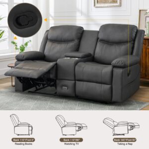 BAIJIAWEI B Loveseat Recliner, Reclining Loveseat with Console, Double Reclining Loveseat, 2 Seater Manual Reclining Couch for Living Room, Office, Home Theater(PU-Grey)