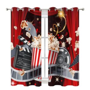 Kazynee Movie Theater Theme Room Darkening Blackout Window Curtains with Grommets,Modern Luxury Cinema Film Elements 3D Print Energy Efficient Window Treatment for Living Room 2 Panels 63L x 21W