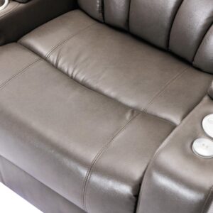 Leather Recliner Chair Power Electric Recliners with Cup Holder and Tray for Adults Theater Seating with USB Charging Port Single Reclining Chair with Hidden Arm Storage for Living Room, Gray