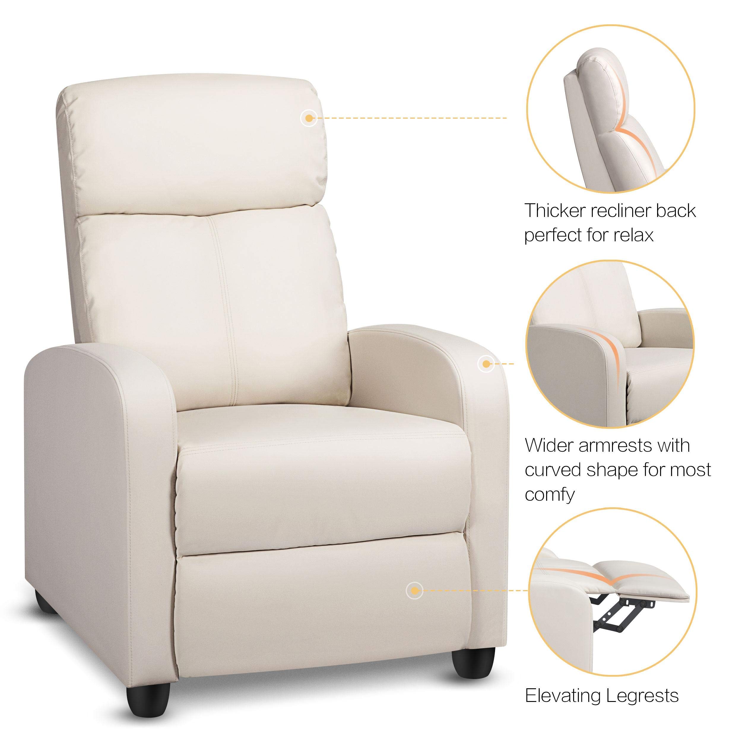 Topeakmart Single Recliner Chair Padded Seat PU Leather Recreation Room Sofa Reclin Home Theater Chair (Beige)