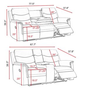 Verfur 2 Pieces Sets for Living Room,Manual Reclining 3 Seater Couch and Loveseat with Center Console and 4 Cupholders, PU Leather Home Theater Seating Motion Sofa & Couces RV Furniture, Grey