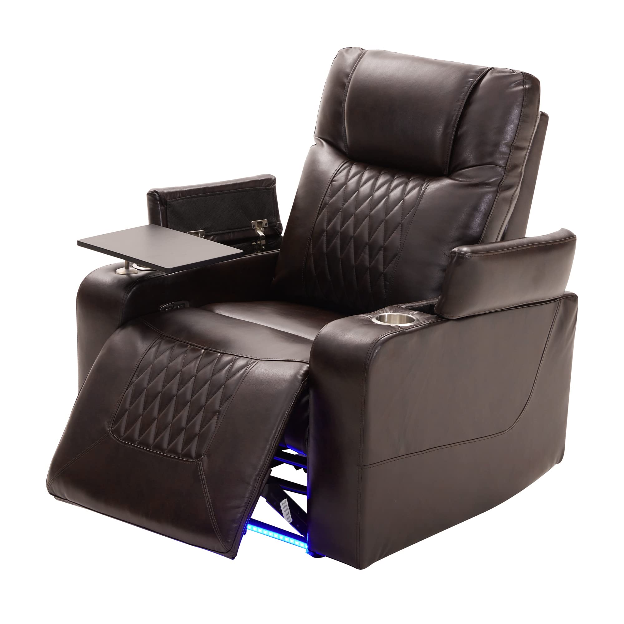 Merax Electric Recliner Chair with USB Charge Port, 360 Swivel Tray Table, Hand in-Arm Storage, and Cup Holders, Ambient Lighting - Ambient Lighting Gaming Recliner Chair Home Theater Seating(Brown)