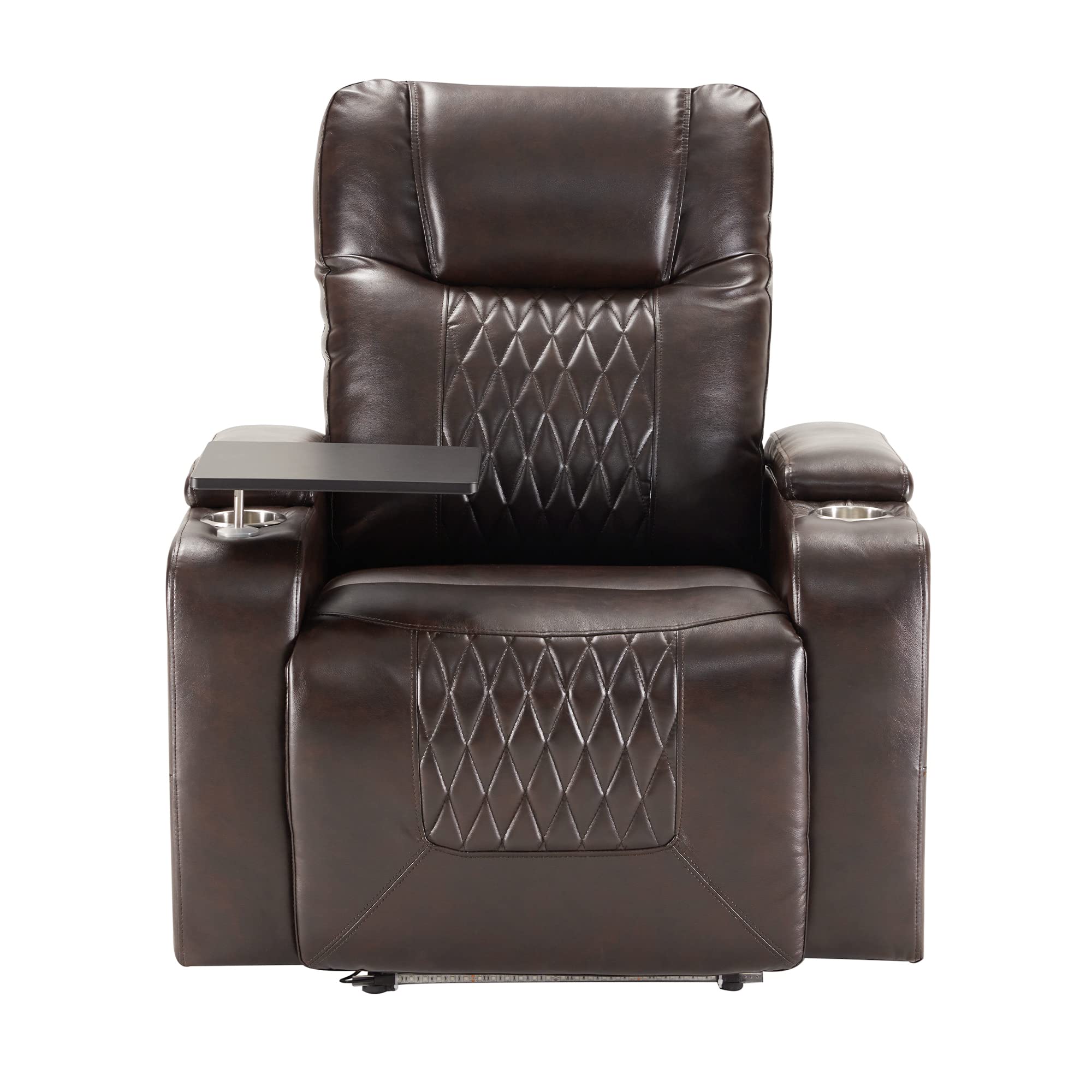 Merax Electric Recliner Chair with USB Charge Port, 360 Swivel Tray Table, Hand in-Arm Storage, and Cup Holders, Ambient Lighting - Ambient Lighting Gaming Recliner Chair Home Theater Seating(Brown)