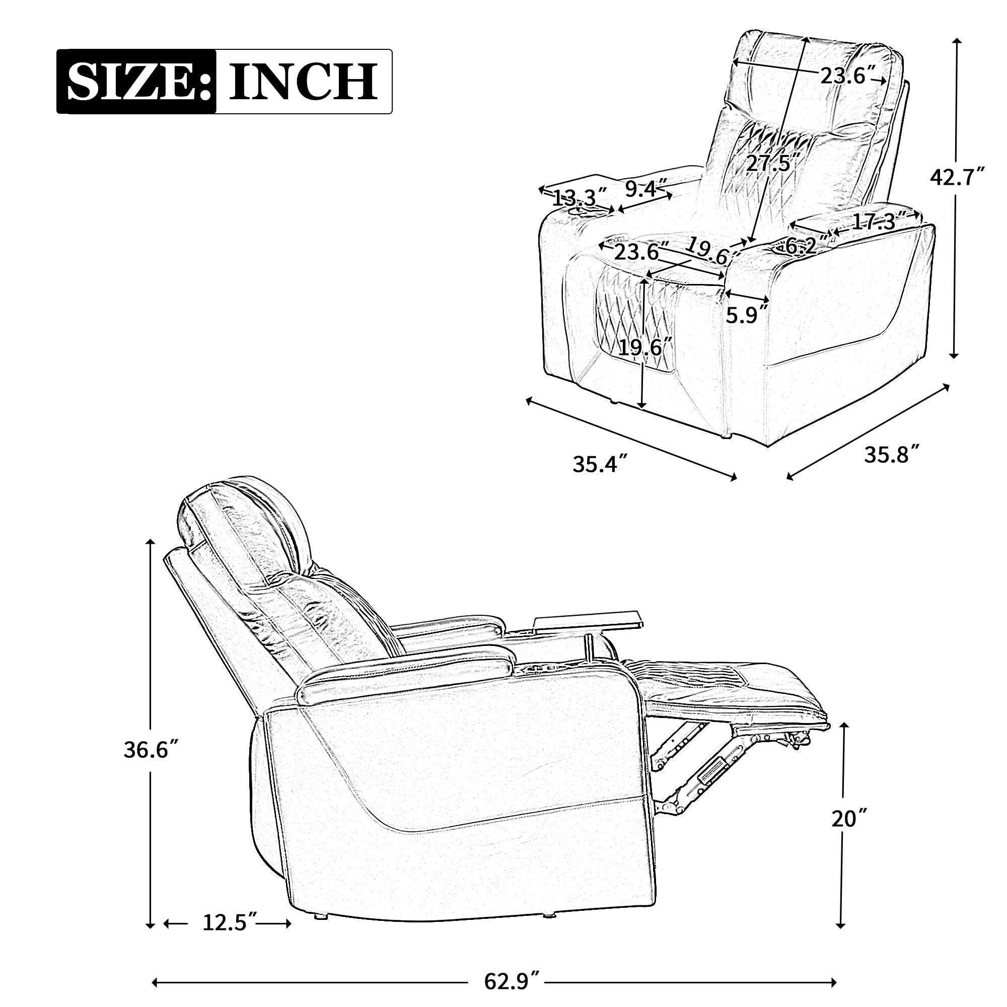 Merax Electric Recliner Chair with USB Charge Port, 360 Swivel Tray Table, Hand in-Arm Storage, and Cup Holders, Ambient Lighting - Ambient Lighting Gaming Recliner Chair Home Theater Seating(Brown)