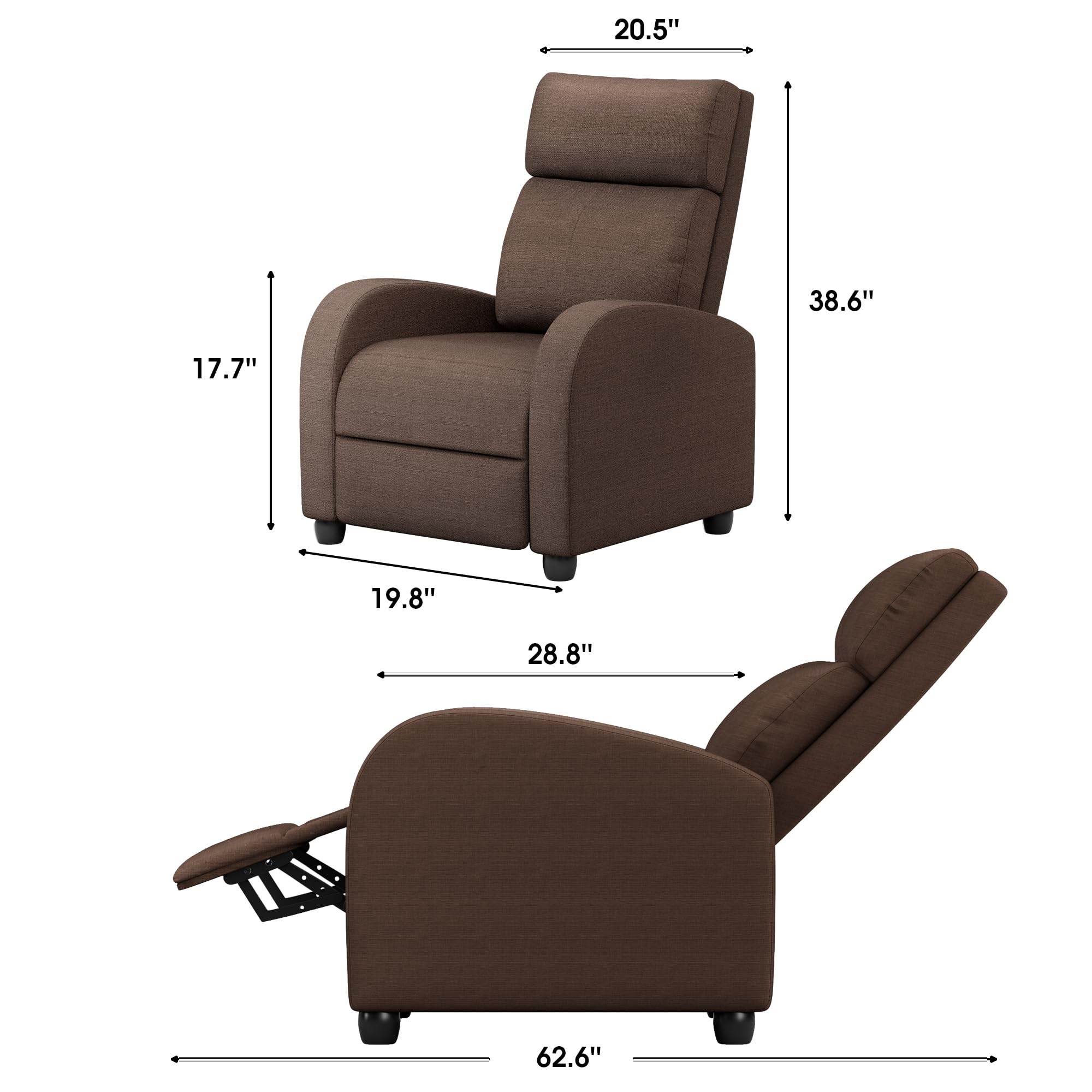 Homall Recliner Chair, Recliner Sofa PU Leather for Adults, Recliners Home Theater Seating with Lumbar Support, Reclining Sofa Chair for Living Room (Fabric, Brown)