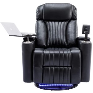 merax 270¡ã power swivel recliner,home theater seating with hidden arm storage and led light strip,cup holder,360¡ã swivel tray table,and cell phone holder,soft living room chair,black