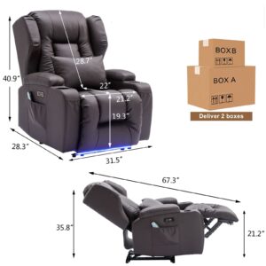 VUYUYU Power Recliner Chair with Heat and Massage, Faux Leather Recliner Sofa Chairs for Living Room Home Theater Seating with Colorful LED Lights/Cup Holders/Side Pocket/USB Port/Infinite Position