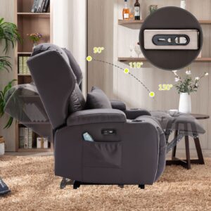 VUYUYU Power Recliner Chair with Heat and Massage, Faux Leather Recliner Sofa Chairs for Living Room Home Theater Seating with Colorful LED Lights/Cup Holders/Side Pocket/USB Port/Infinite Position