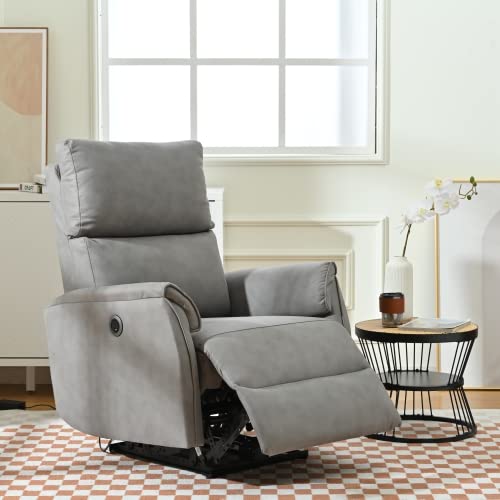 Electric Rocking Recliner Chair Sofa,Upholstered Foam Lounge Single Sofa,Modern Small Rocking Swivel Recliner Chair for Bedroom,Living Room Chair Home Office Theater Seat,Side Pocket (Light Gray)