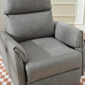 Electric Rocking Recliner Chair Sofa,Upholstered Foam Lounge Single Sofa,Modern Small Rocking Swivel Recliner Chair for Bedroom,Living Room Chair Home Office Theater Seat,Side Pocket (Light Gray)