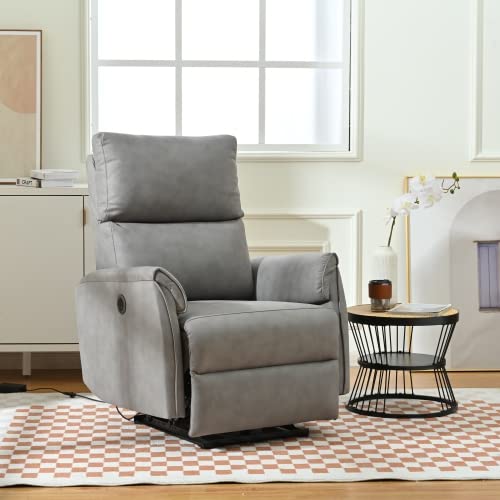 Electric Rocking Recliner Chair Sofa,Upholstered Foam Lounge Single Sofa,Modern Small Rocking Swivel Recliner Chair for Bedroom,Living Room Chair Home Office Theater Seat,Side Pocket (Light Gray)