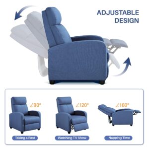 Yaheetech Home Theater Seating Fabric Recliner Chair Modern Single Living Room Reclining Sofa with Pocket Spring Light Blue