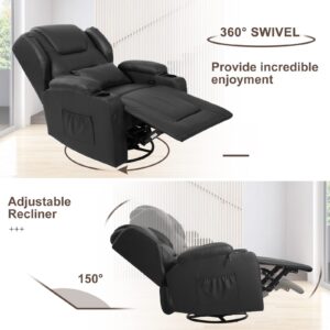 VUYUYU Manual Recliner Chair, Faux Leather 360 Degree Swivel Rocker Recliner Chairs for Living Room, Home Theater Single Sofa Seat with Drink Holders/Lumbar Pillow/Side Pockets (Black Set of 2)