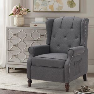 PALLOME Wingback Recliner Chair with Massage and Heat Tufted Fabric Push Back Arm Chair, Recliner Chair for Living Room Bedroom Home Theater (1,Grey)