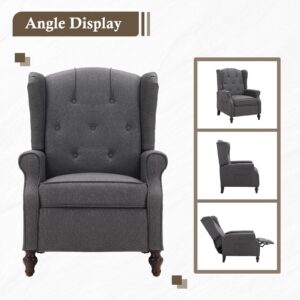 PALLOME Wingback Recliner Chair with Massage and Heat Tufted Fabric Push Back Arm Chair, Recliner Chair for Living Room Bedroom Home Theater (1,Grey)