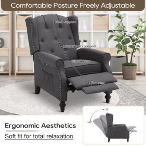 PALLOME Wingback Recliner Chair with Massage and Heat Tufted Fabric Push Back Arm Chair, Recliner Chair for Living Room Bedroom Home Theater (1,Grey)