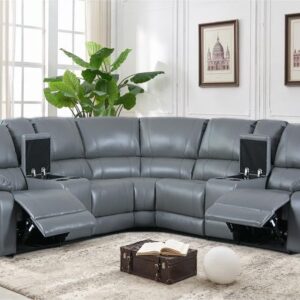 DHHU L Shape Sectional Storge Chaise, Faux Leather Manual Reclining Motion Sofas & Corner Couch with Console and 4 Cup Holders, Theater Seating Furniture for Villa Home Apartment, Grey