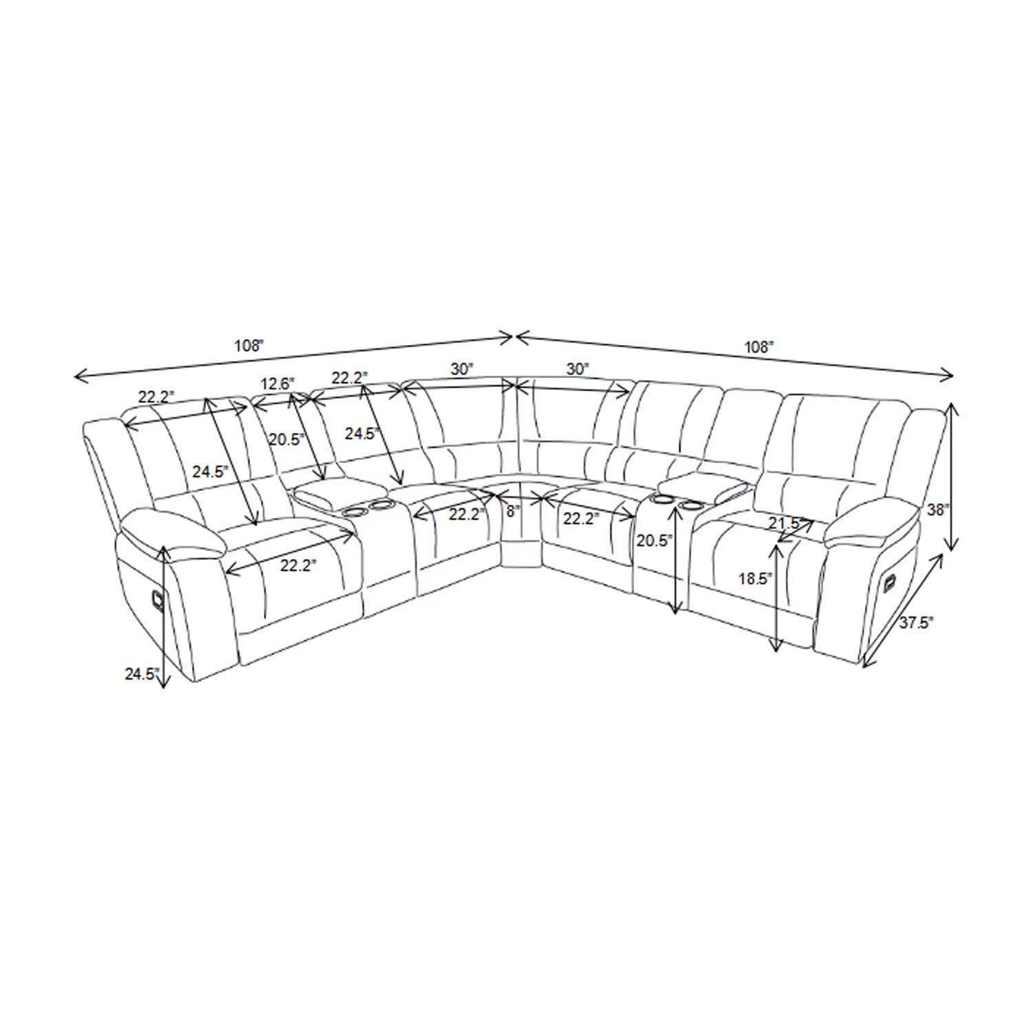 DHHU L Shape Sectional Storge Chaise, Faux Leather Manual Reclining Motion Sofas & Corner Couch with Console and 4 Cup Holders, Theater Seating Furniture for Villa Home Apartment, Grey