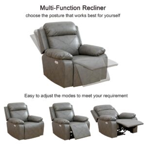 Caberryne Power Recliner Sofa Set with LED Lights，Leather Reclining Chair with USB Port for Living Room Furniture Set,Leather Recliner Chair for House/Home Theater(Chair 1 Piece，Grey)