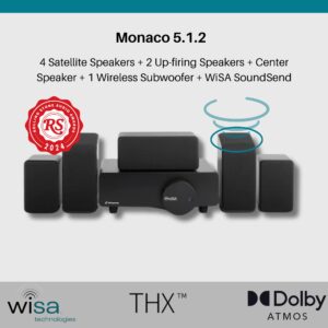 Platin Monaco 5.1.2 Home Theater System - Wireless Surround Sound System Upward Firing Speakers - THX Tuned & WiSA Certified