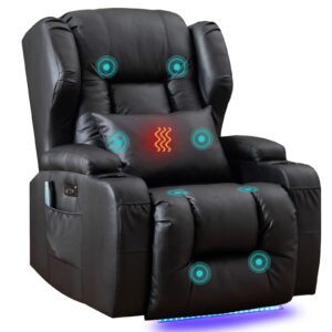 BINGTOO Electric Power Recliner Chair with Massage and Heat Recliner Chairs for Adults, Leather Home Theater Seating with Base Light, Cup Holders, USB Port…