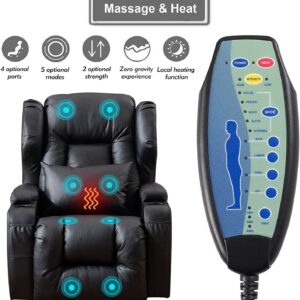 BINGTOO Electric Power Recliner Chair with Massage and Heat Recliner Chairs for Adults, Leather Home Theater Seating with Base Light, Cup Holders, USB Port…