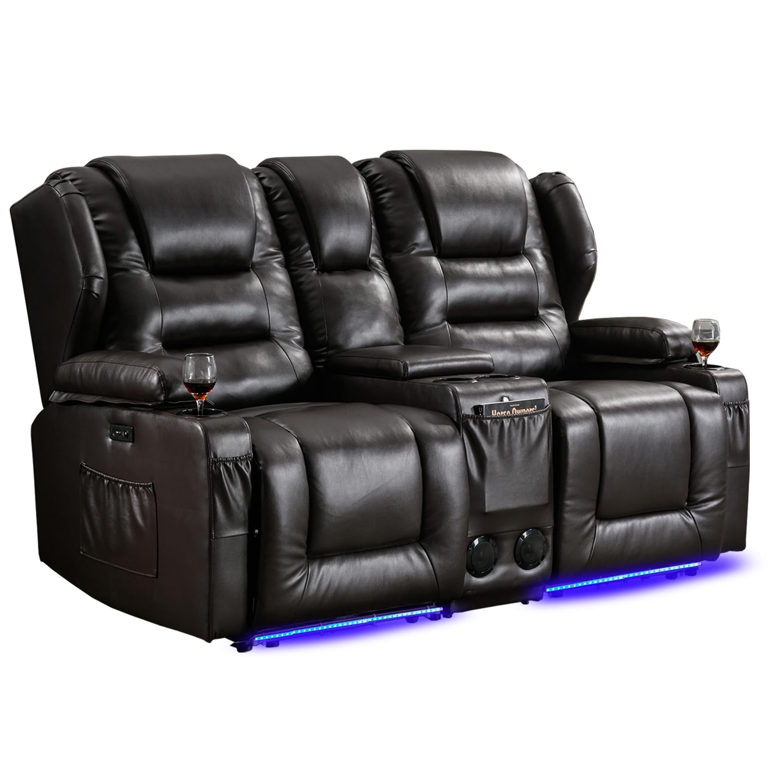 SAMERY Power Recliner Loveseat - Electric RV Reclining Loveseat with Console - 67" Double Recliner 2-Seater RV Sofa Couch with USB/LED Strip for Living Room - Home Theater Seating