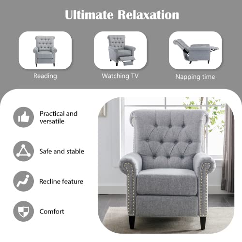 New Recliner Chair for Living Room, Fabric Massage Recliner Chair Winback Single Sofa Home Theater Chairs Adjustable Modern Reclining Chair with Padded Seat Backrest for Adults (Gray)