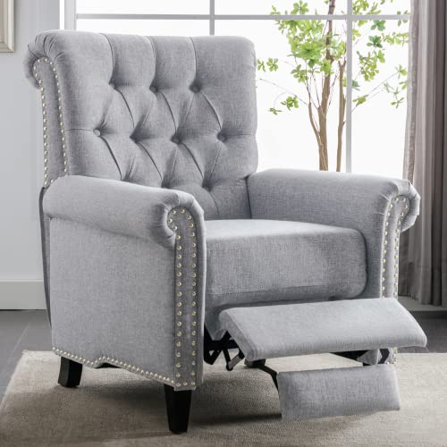 New Recliner Chair for Living Room, Fabric Massage Recliner Chair Winback Single Sofa Home Theater Chairs Adjustable Modern Reclining Chair with Padded Seat Backrest for Adults (Gray)