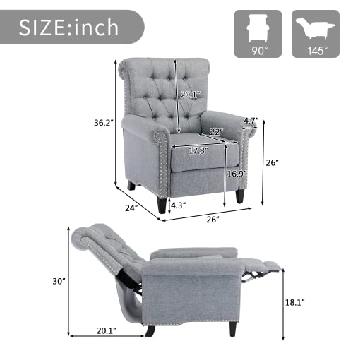 New Recliner Chair for Living Room, Fabric Massage Recliner Chair Winback Single Sofa Home Theater Chairs Adjustable Modern Reclining Chair with Padded Seat Backrest for Adults (Gray)