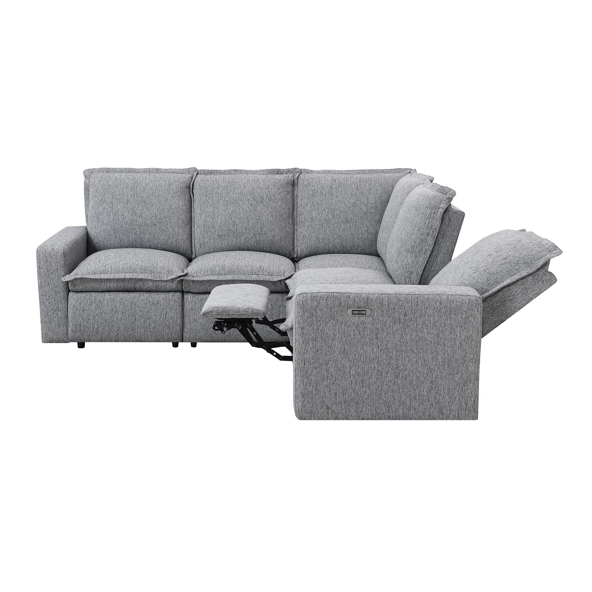 LyuHome 89.76" Power Recliner Sofa,Modern Sectional Sofa with USB Port for Living Room, Convertible L-Shaped Couch Bedroom, Theater room, Grey