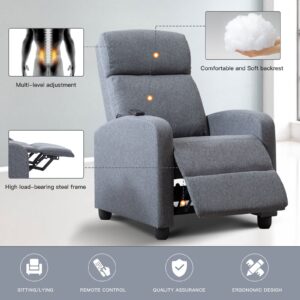 Phoenix Home New Model Massage, Modern Single Sofa Padded Backrest and Thick Seat Cushion, PU Leather Recliner Chair for Living Room, Home Theater, Light Grey