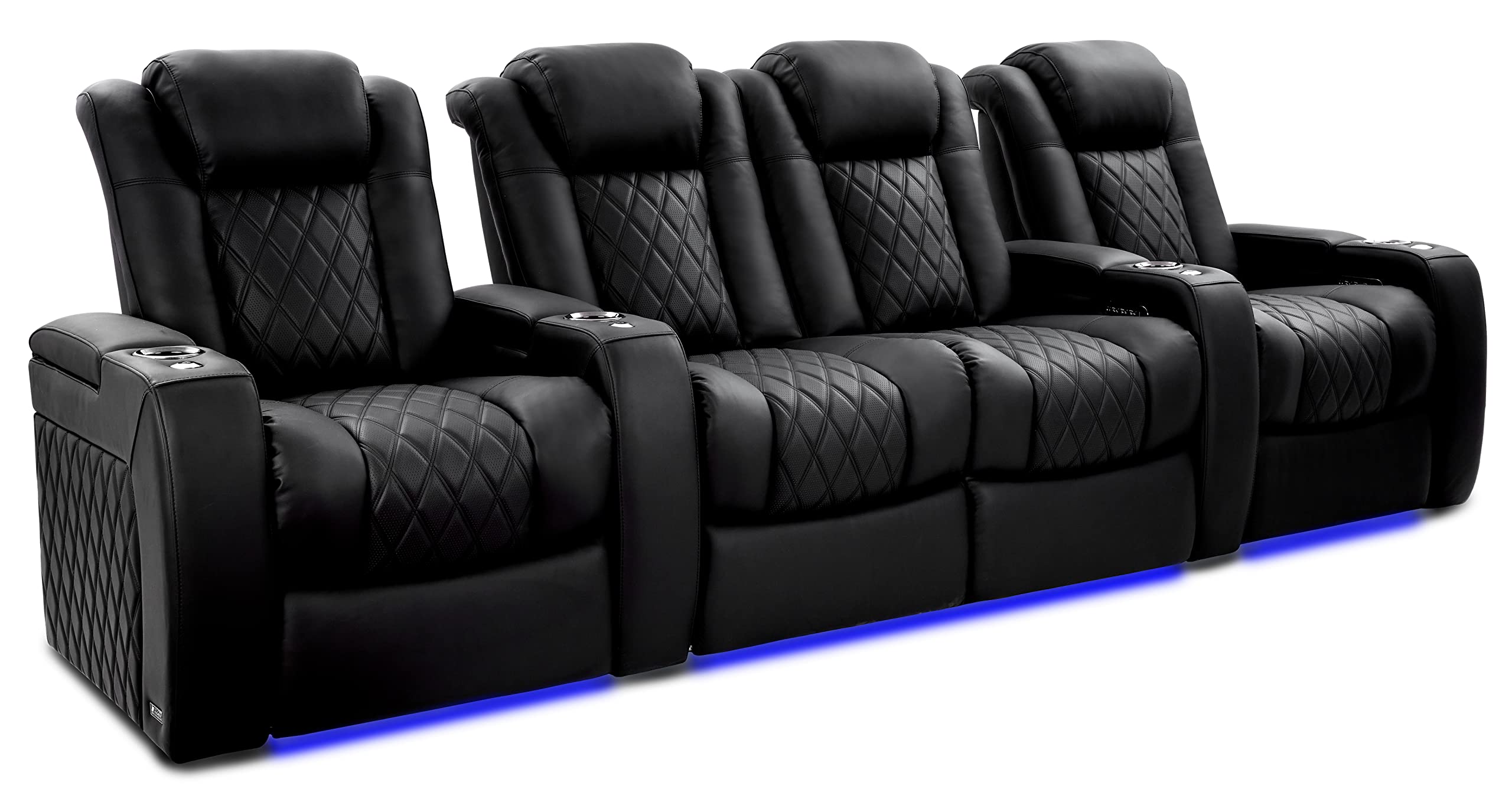 Valencia Tuscany Ultimate Luxury Edition Semi-Aniline Italian Nappa Leather 20000 Power Recline Power Lumbar Support Power Headrest Memory Control RGB Lighting (Row of 4 Loveseat Center Onyx)