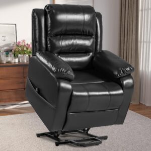 Furmax Power Lift Recliner Chair for Elderly, PU Leather Modern Single Reclining Sofa, Ergonomic Lounge Padded Armchair Home Theater Seat with Lumbar Support for Living Room (Black)