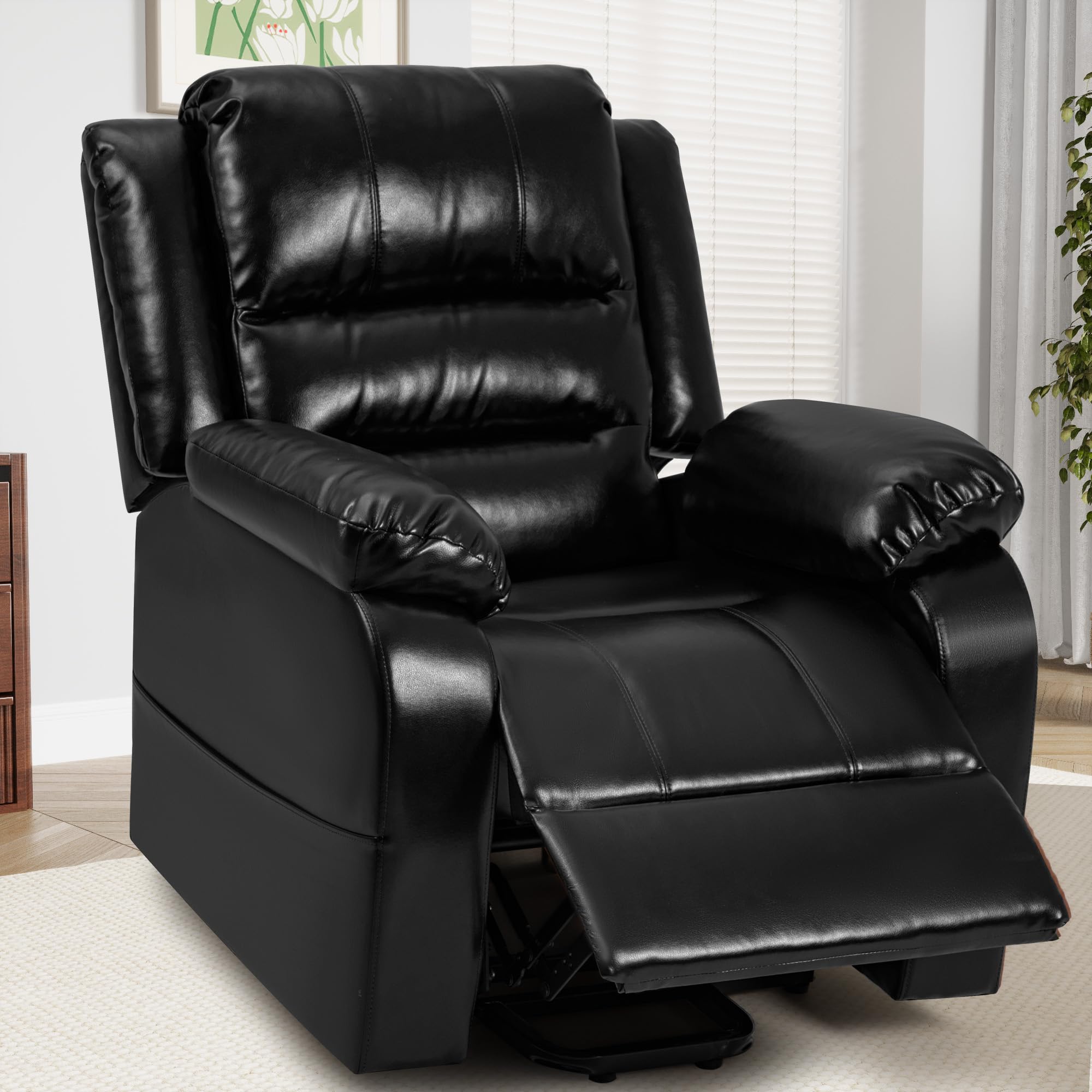 Furmax Power Lift Recliner Chair for Elderly, PU Leather Modern Single Reclining Sofa, Ergonomic Lounge Padded Armchair Home Theater Seat with Lumbar Support for Living Room (Black)