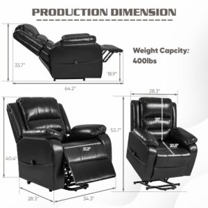 Furmax Power Lift Recliner Chair for Elderly, PU Leather Modern Single Reclining Sofa, Ergonomic Lounge Padded Armchair Home Theater Seat with Lumbar Support for Living Room (Black)