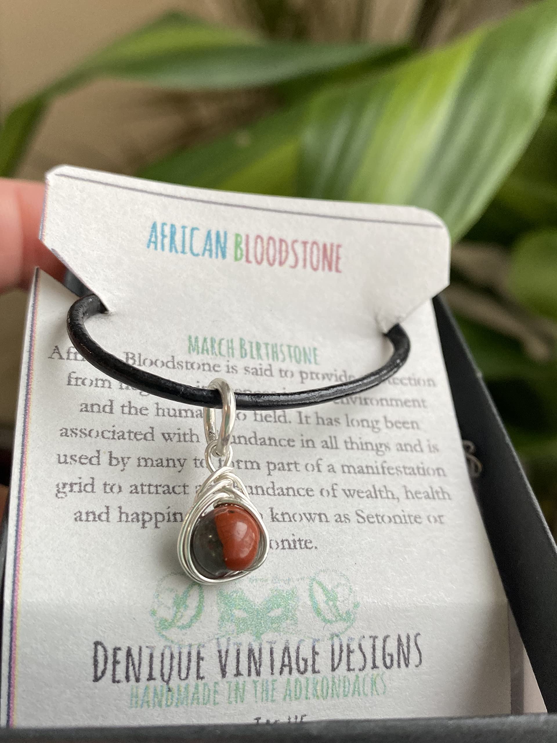 African Bloodstone 6mm Herringbone Pendant in Steel, Copper, Bronze, Black Iron, Titanium, Sterling Silver, 14K Gold, Rose Gold, or Black Niobium Wire (Handmade) March Birthstone Aries Zodiac