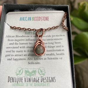 African Bloodstone 6mm Herringbone Pendant in Steel, Copper, Bronze, Black Iron, Titanium, Sterling Silver, 14K Gold, Rose Gold, or Black Niobium Wire (Handmade) March Birthstone Aries Zodiac