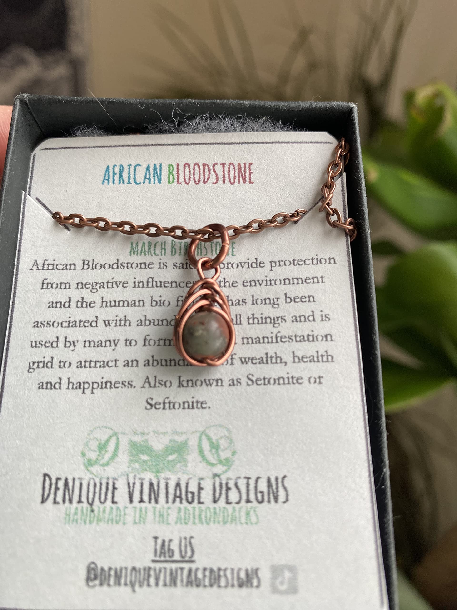 African Bloodstone 6mm Herringbone Pendant in Steel, Copper, Bronze, Black Iron, Titanium, Sterling Silver, 14K Gold, Rose Gold, or Black Niobium Wire (Handmade) March Birthstone Aries Zodiac