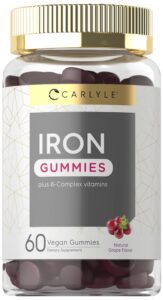 carlyle iron gummies | plus b-complex vitamins | 60 vegan gummies | grape flavor | non-gmo, gluten free supplement