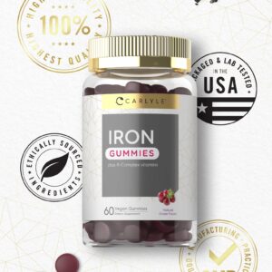 Carlyle Iron Gummies | Plus B-Complex Vitamins | 60 Vegan Gummies | Grape Flavor | Non-GMO, Gluten Free Supplement