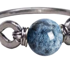 Devil Blue Aquamarine 6mm Bead Ring in Stainless Steel- Silver-Bronze-Copper- Black Iron-Titanium-Niobium-14K Gold-14K Rose Gold Hand Hammered Ring Sizes 4-16 March Birthstone