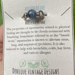 Devil Blue Aquamarine 6mm Bead Ring in Stainless Steel- Silver-Bronze-Copper- Black Iron-Titanium-Niobium-14K Gold-14K Rose Gold Hand Hammered Ring Sizes 4-16 March Birthstone