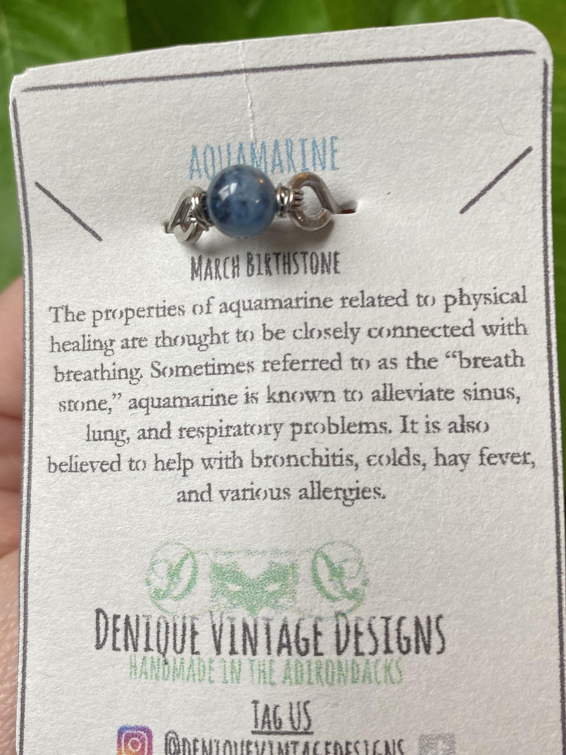 Devil Blue Aquamarine 6mm Bead Ring in Stainless Steel- Silver-Bronze-Copper- Black Iron-Titanium-Niobium-14K Gold-14K Rose Gold Hand Hammered Ring Sizes 4-16 March Birthstone